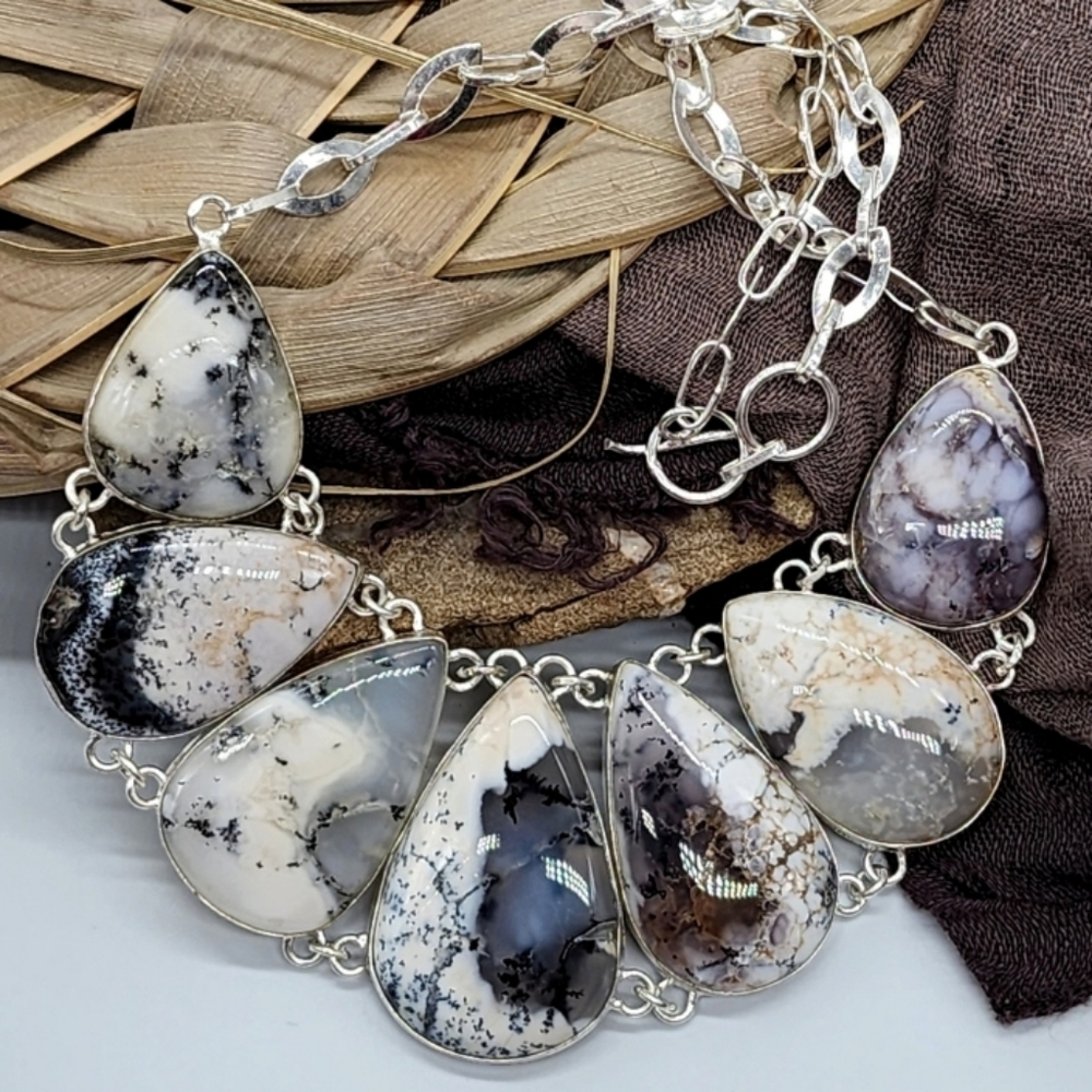 Genuine Stone DOLOMITE Crystals SILVER 925 Heavy Chain Necklace Unique Jewelry